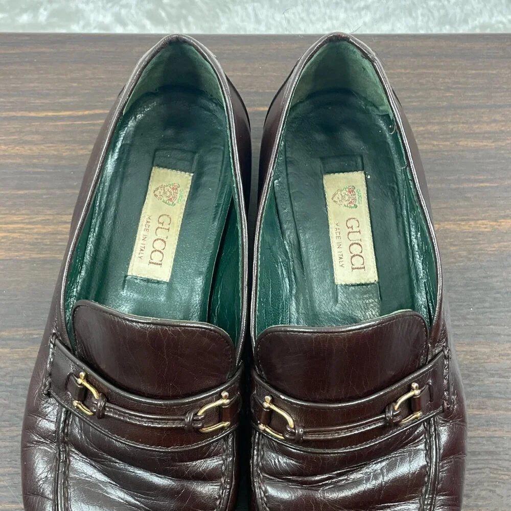 Vintage Gucci Leather Horse bit Loafers Mens Size 41 US 7.5 Burgundy Slip On